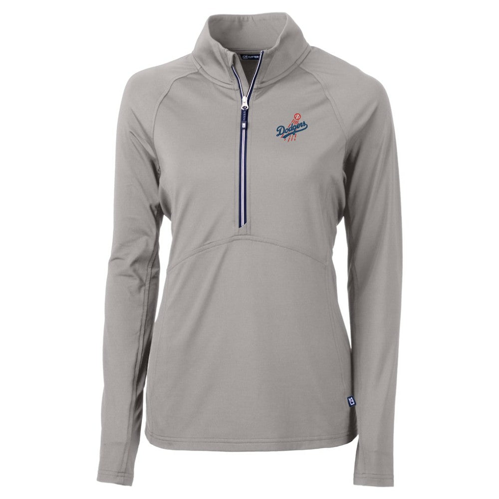 Los Angeles Dodgers Cutter & Buck Women's  DryTec Adapt Eco Knit Stretch Recycled Raglan Half-Zip Top - Gray Tops