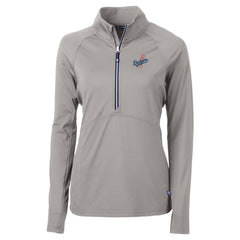 Los Angeles Dodgers Cutter & Buck Women's  DryTec Adapt Eco Knit Stretch Recycled Raglan Half-Zip Top - Gray Tops