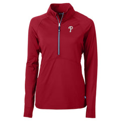 Philadelphia Phillies Cutter & Buck Women's  DryTec Adapt Eco Knit Stretch Recycled Raglan Half-Zip Top - Red Tops