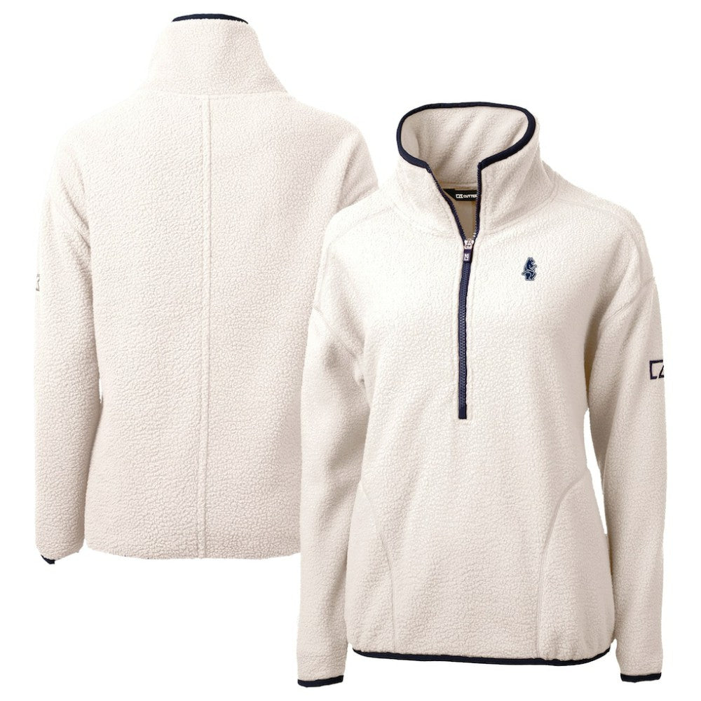 Chicago Cubs Cutter & Buck Women's Cooperstown Collection Cascade Eco Sherpa Fleece Half-Zip Pullover Jacket - Cream Jackets