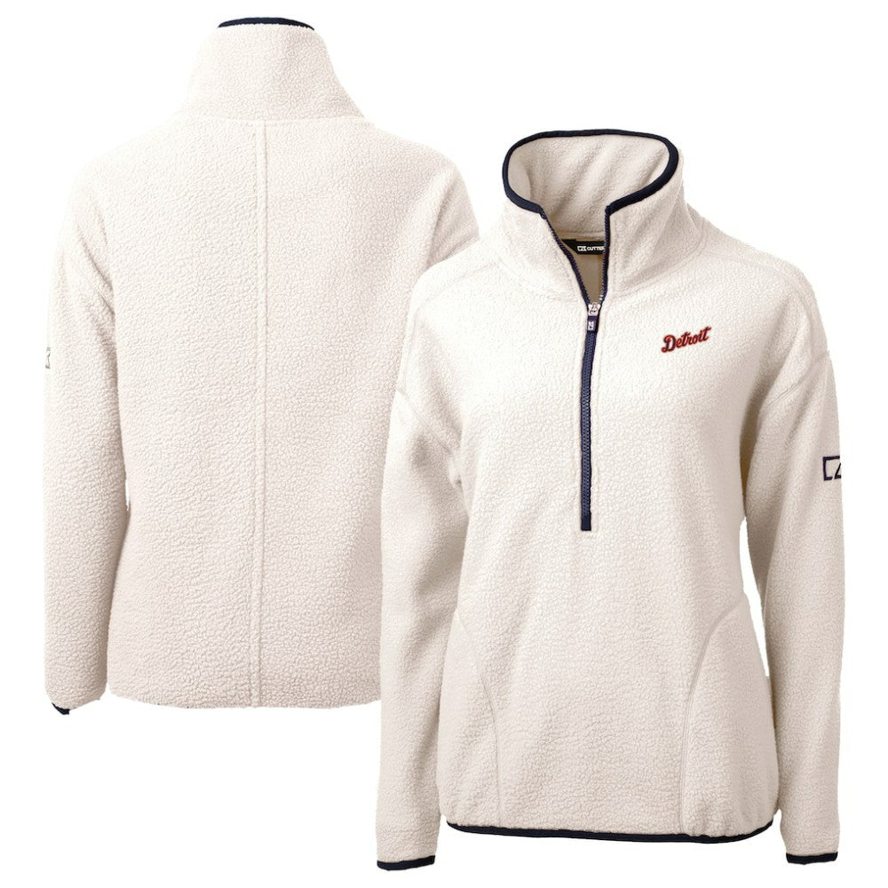 Detroit Tigers Cutter & Buck Women's  Cascade Eco Sherpa Fleece Half-Zip Pullover Jacket - Cream Jackets