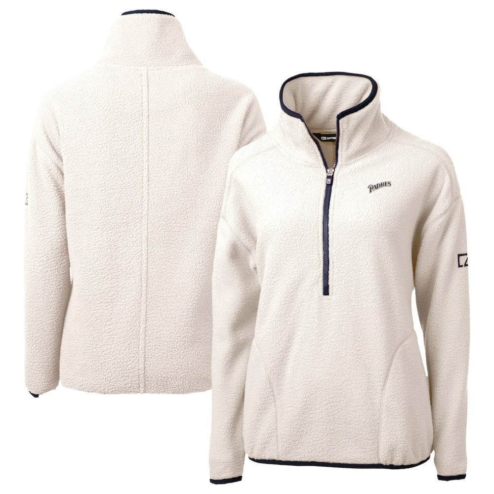 San Diego Padres Cutter & Buck Women's Cooperstown Collection Cascade Eco Sherpa Fleece Half-Zip Pullover Jacket - Cream Jackets