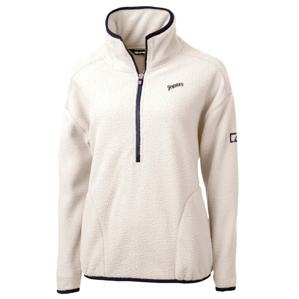 San Diego Padres Cutter & Buck Women's Cooperstown Collection Cascade Eco Sherpa Fleece Half-Zip Pullover Jacket - Cream Jackets