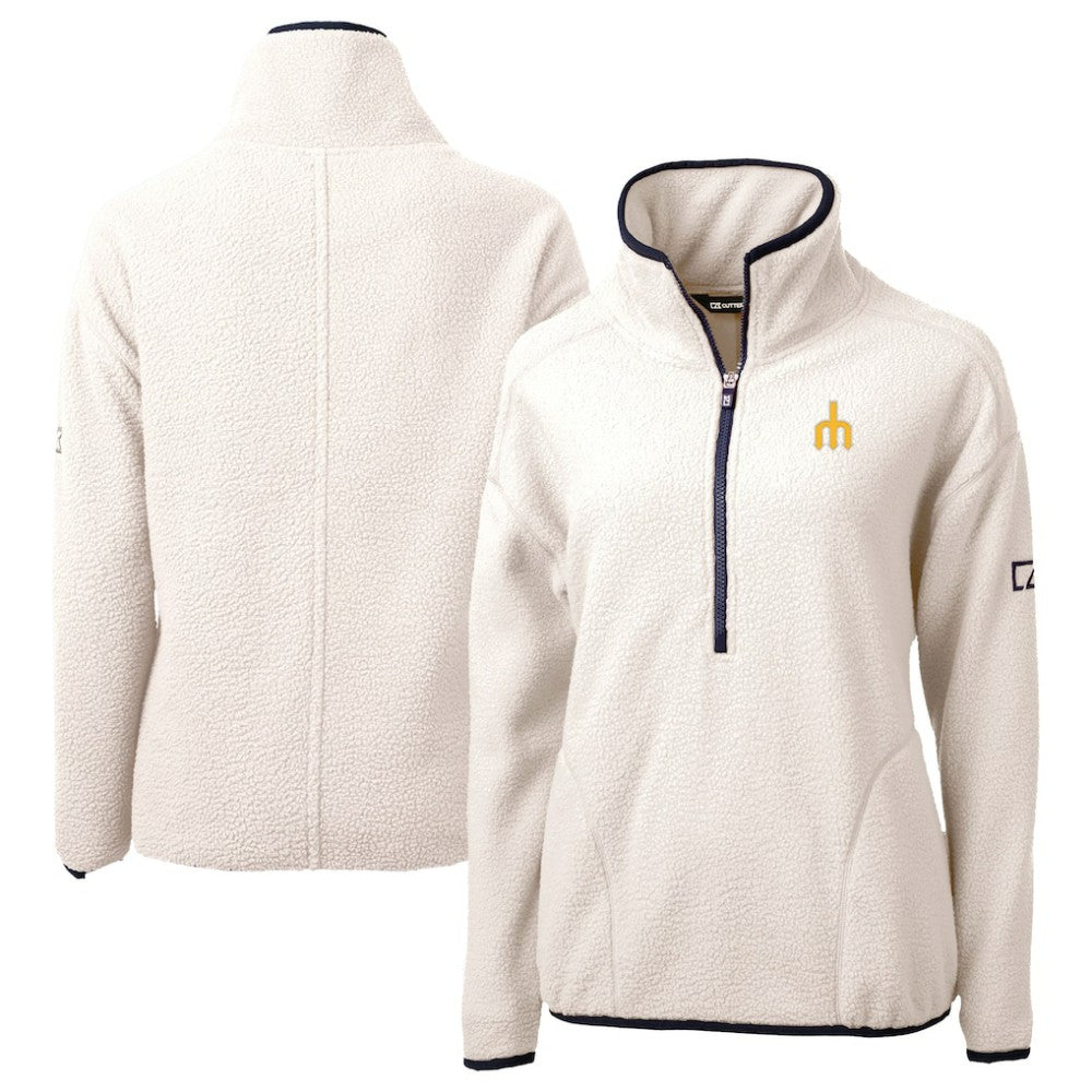 Seattle Mariners Cutter & Buck Women's  Cascade Eco Sherpa Fleece Half-Zip Pullover Jacket - Cream Jackets