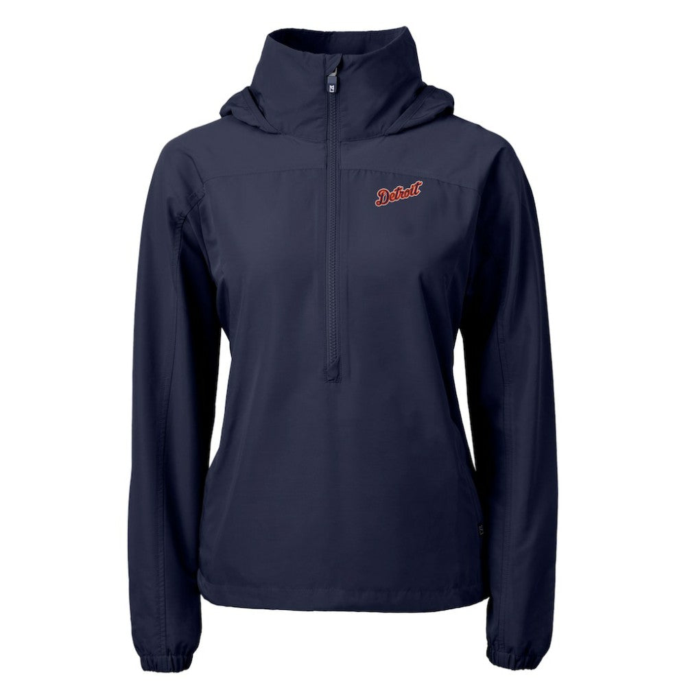 Detroit Tigers Cutter & Buck Women's  Charter Eco Recycled Half-Zip Anorak Jacket - Navy Jackets