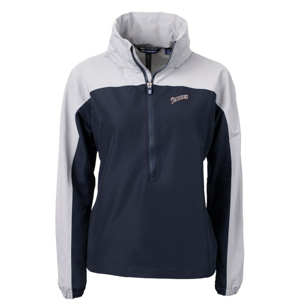 San Diego Padres Cutter & Buck Women's Cooperstown Collection Charter Eco Recycled Half-Zip Anorak Jacket - Navy Jackets