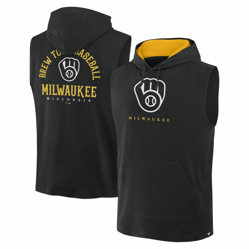 Milwaukee Brewers Fanatics Fire Speed Sleeveless Pullover Hoodie - Black Hoodies