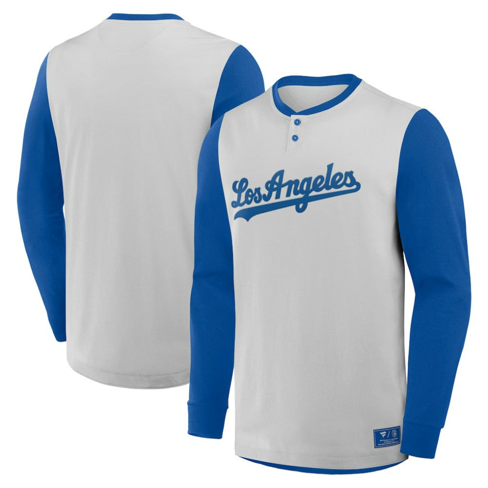 Los Angeles Dodgers Fanatics Clubhouse Long Sleeve Henley Shirt - Gray/Royal