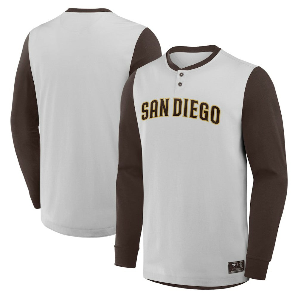 San Diego Padres Fanatics Clubhouse Long Sleeve Henley Shirt - Gray/Brown