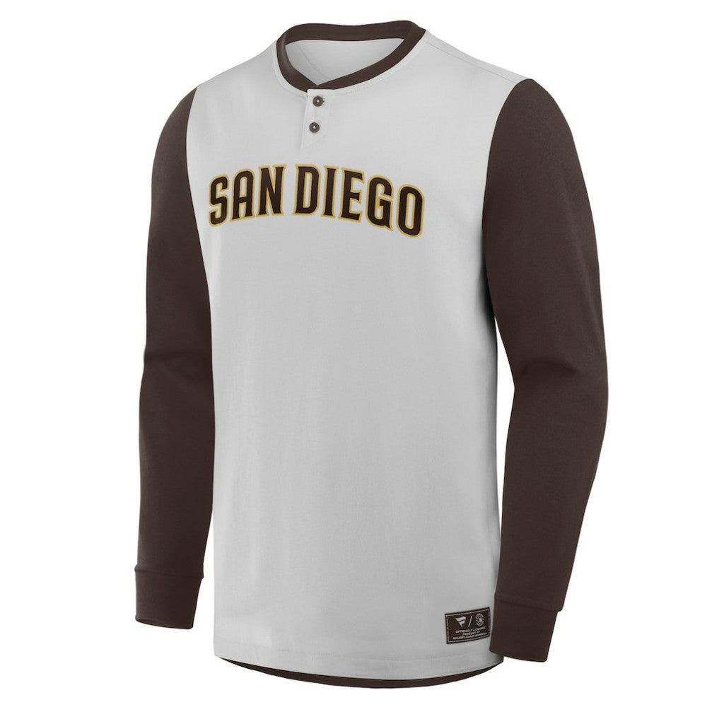 San Diego Padres Fanatics Clubhouse Long Sleeve Henley Shirt - Gray/Brown