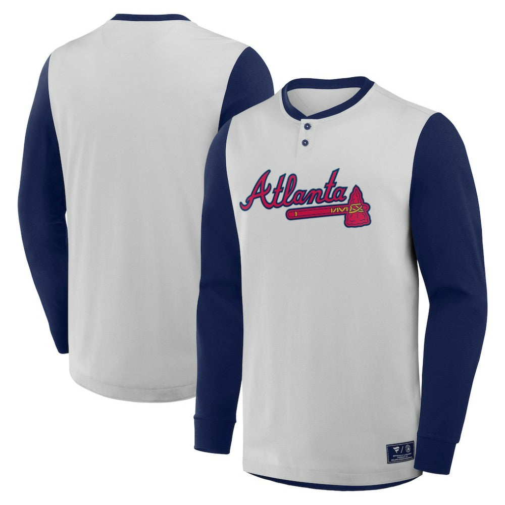 Atlanta Braves Fanatics Clubhouse Long Sleeve Henley Shirt - Gray/Navy