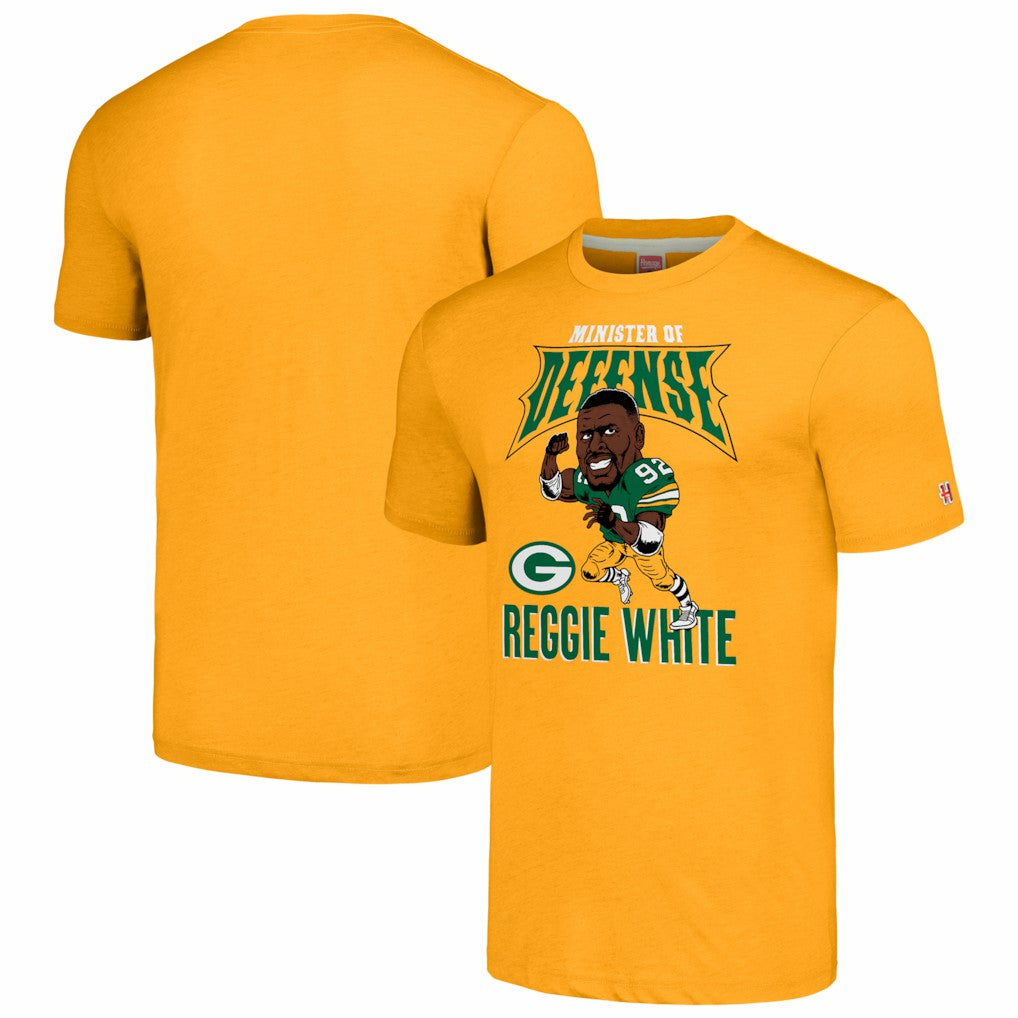 Reggie White Green Bay Packers Homage Unisex Caricature Retired Player Tri-Blend T-Shirt Gold