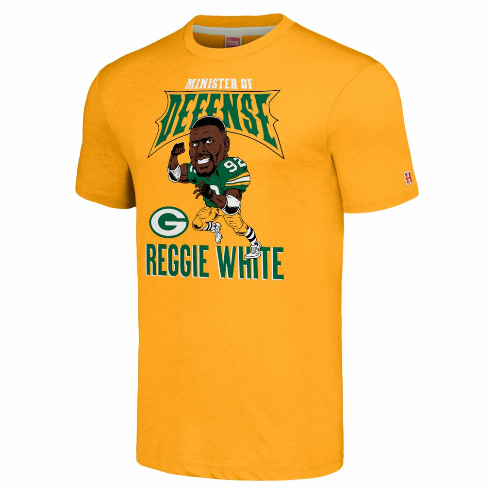 Reggie White Green Bay Packers Homage Unisex Caricature Retired Player Tri-Blend T-Shirt Gold