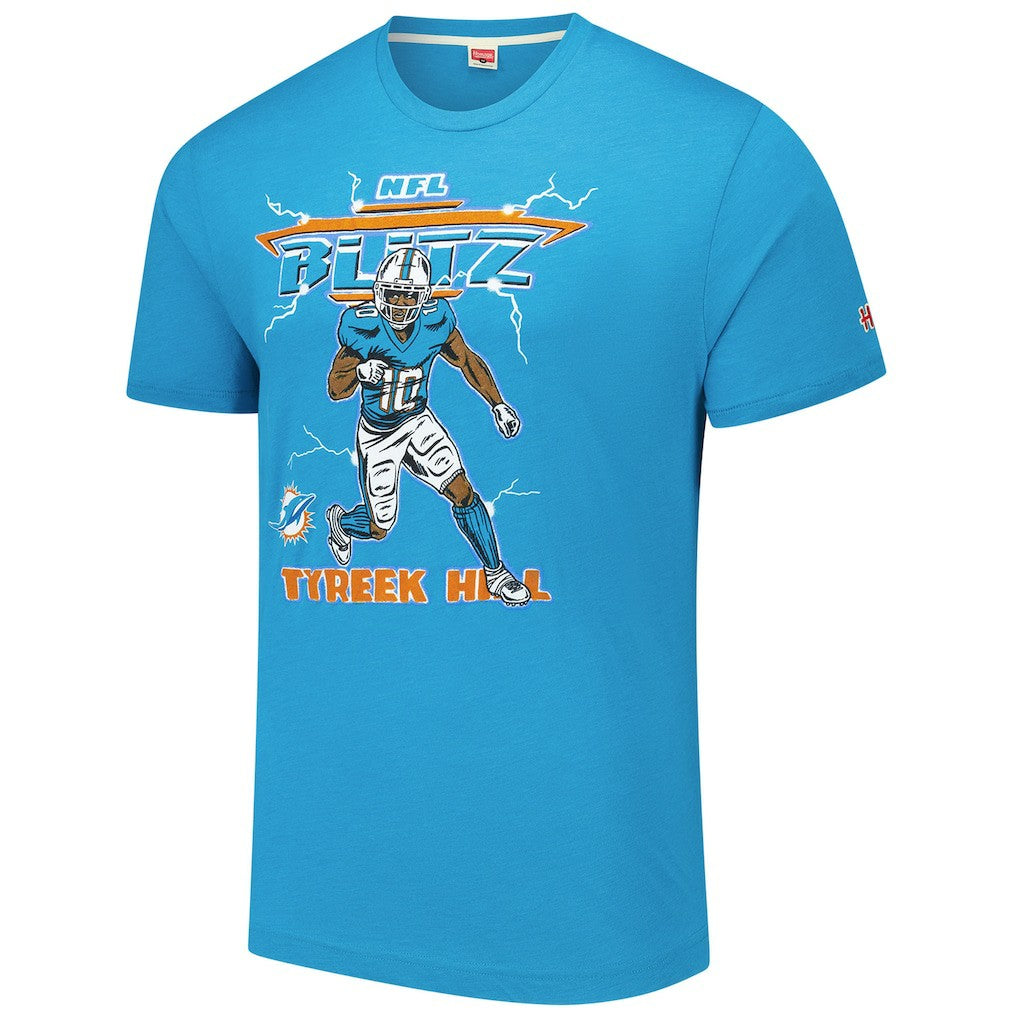 Tyreek Hill Miami Dolphins Homage Unisex NFL Blitz Player Tri-Blend T-Shirt Heathered Aqua