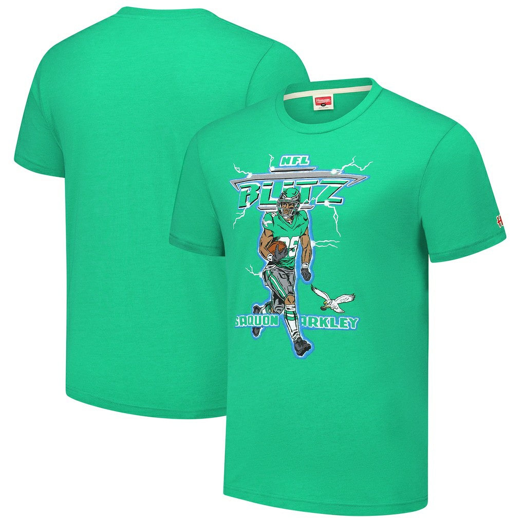 Saquon Barkley Philadelphia Eagles Homage Unisex NFL Blitz Player Tri-Blend T-Shirt Heathered Kelly Green