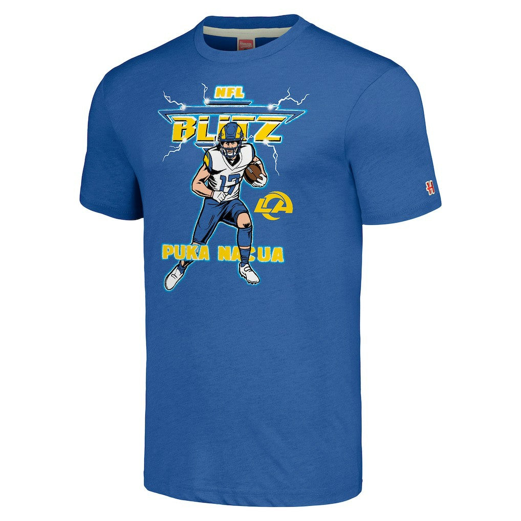 Puka Nacua Los Angeles Rams Homage Unisex NFL Blitz Player Tri-Blend T-Shirt Royal