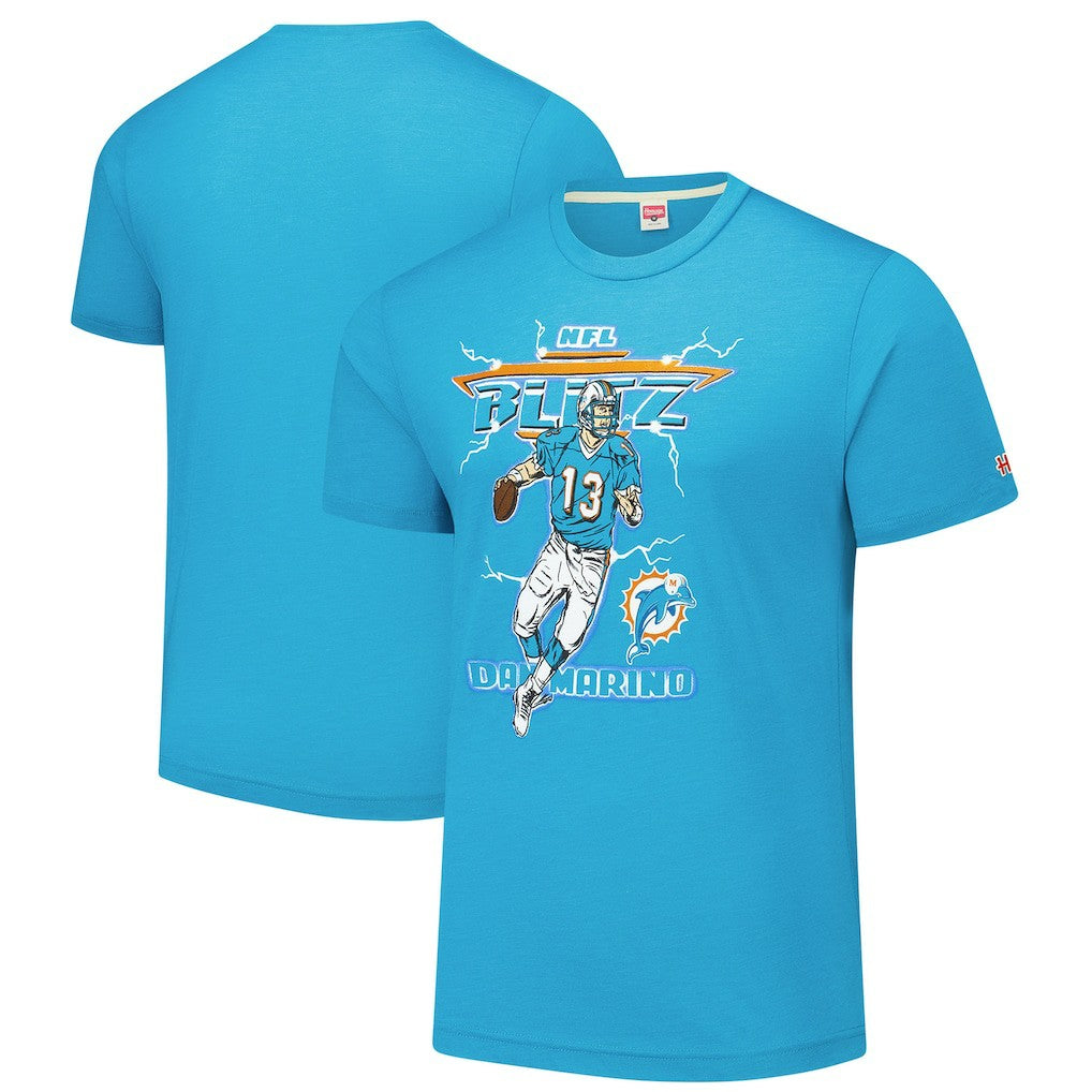 Dan Marino Miami Dolphins Homage Unisex NFL Blitz Retired Player Tri-Blend T-Shirt Heathered Aqua