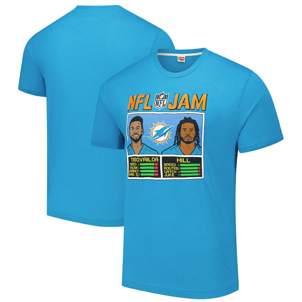 Tua Tagovailoa & Tyreek Hill Miami Dolphins Homage Unisex NFL Jam Tri-Blend T-Shirt Aqua
