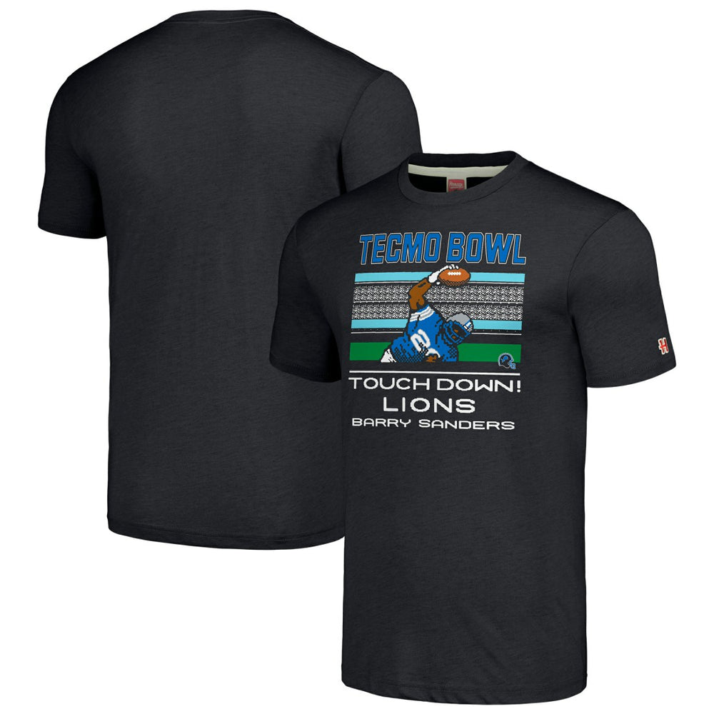Barry Sanders Detroit Lions Homage Unisex Tecmo Bowl Retired Player Graphic Tri-Blend T-Shirt Charcoal