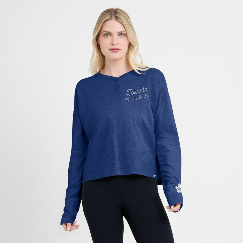 NHL Toronto Maple Leafs Fanatics Women's Oversized All Out Effort Long Sleeve Henley T-Shirt - Blue