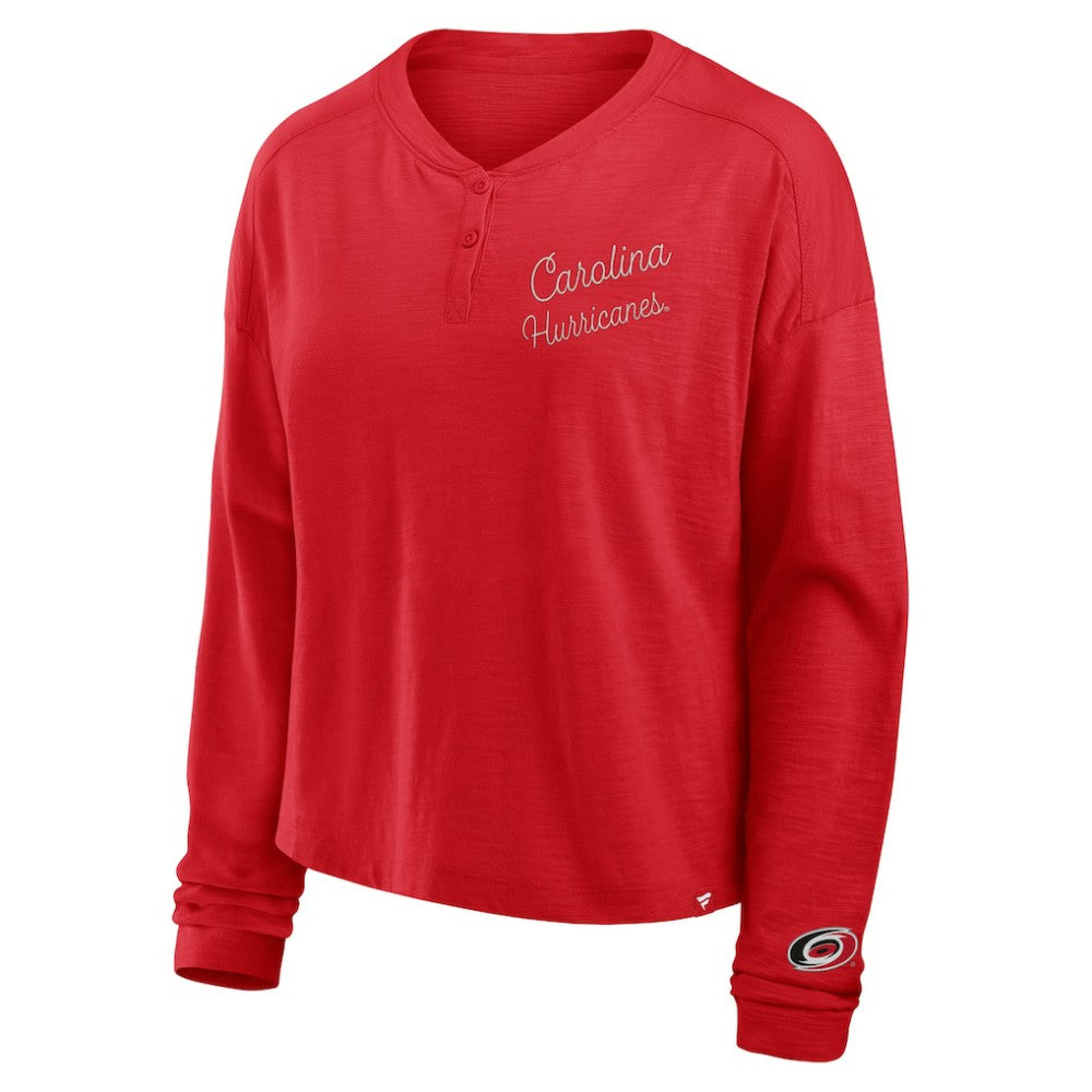 NHL Carolina Hurricanes Fanatics Women's Oversized All Out Effort Long Sleeve Henley T-Shirt - Red