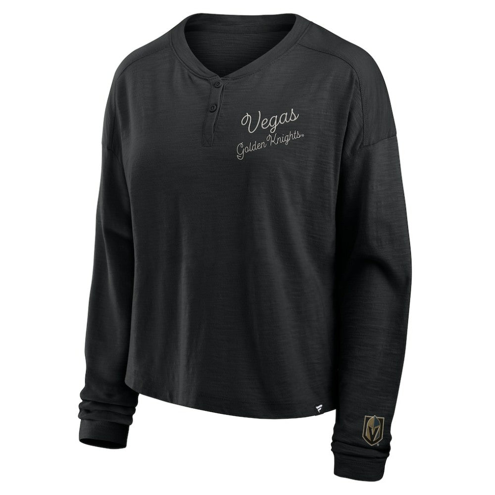 NHL Vegas Golden Knights Fanatics Women's Oversized All Out Effort Long Sleeve Henley T-Shirt - Black