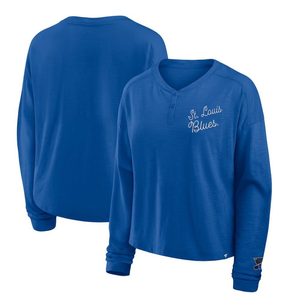 NHL St. Louis Blues Fanatics Women's Oversized All Out Effort Long Sleeve Henley T-Shirt - Blue