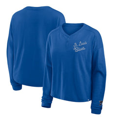 NHL St. Louis Blues Fanatics Women's Oversized All Out Effort Long Sleeve Henley T-Shirt - Blue