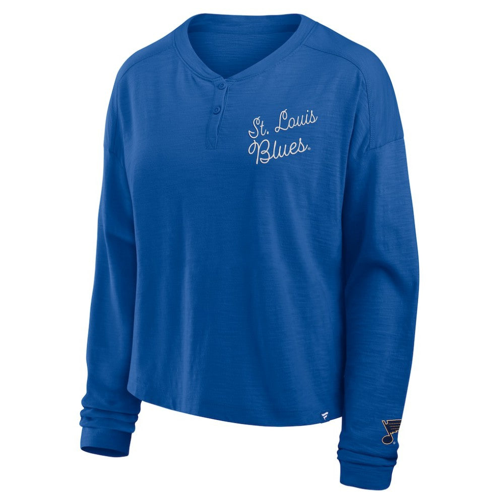 NHL St. Louis Blues Fanatics Women's Oversized All Out Effort Long Sleeve Henley T-Shirt - Blue