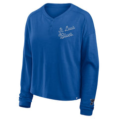 NHL St. Louis Blues Fanatics Women's Oversized All Out Effort Long Sleeve Henley T-Shirt - Blue