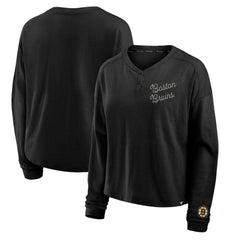 NHL Boston Bruins Fanatics Women's Oversized All Out Effort Long Sleeve Henley T-Shirt - Black