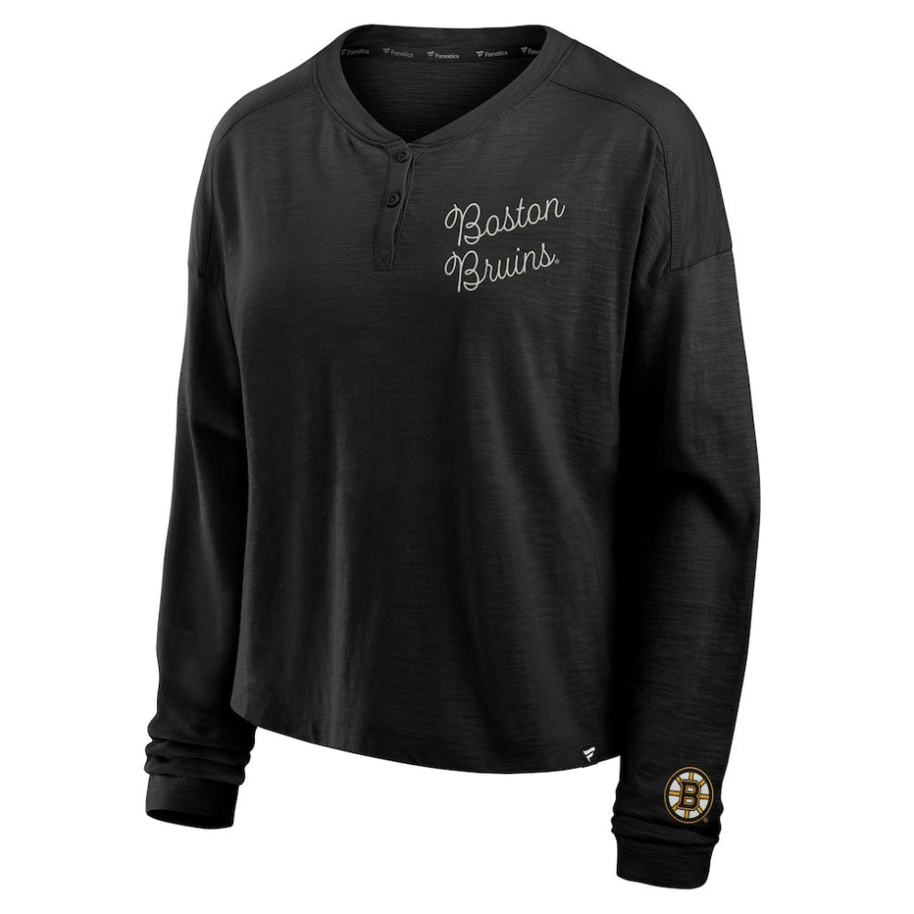 NHL Boston Bruins Fanatics Women's Oversized All Out Effort Long Sleeve Henley T-Shirt - Black