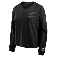 NHL Boston Bruins Fanatics Women's Oversized All Out Effort Long Sleeve Henley T-Shirt - Black