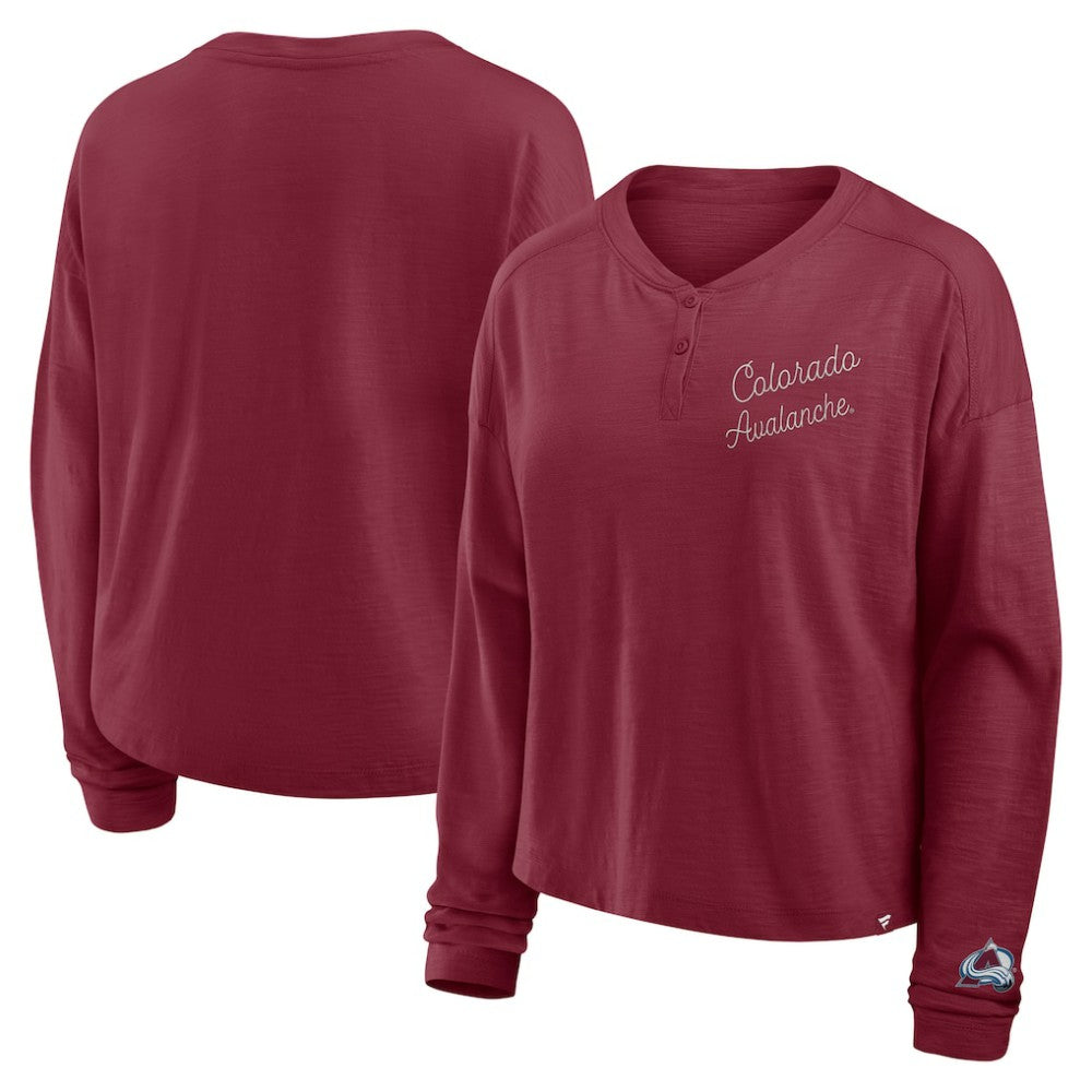 NHL Colorado Avalanche Fanatics Women's Oversized All Out Effort Long Sleeve Henley T-Shirt - Burgundy