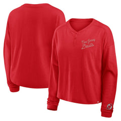 NHL New Jersey Devils Fanatics Women's Oversized All Out Effort Long Sleeve Henley T-Shirt - Red