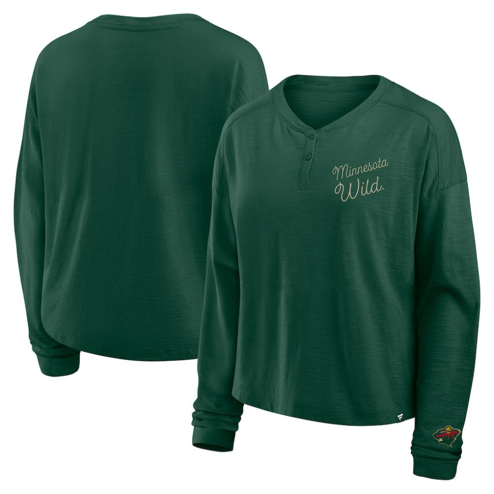 NHL Minnesota Wild Fanatics Women's Oversized All Out Effort Long Sleeve Henley T-Shirt - Green