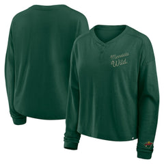 NHL Minnesota Wild Fanatics Women's Oversized All Out Effort Long Sleeve Henley T-Shirt - Green
