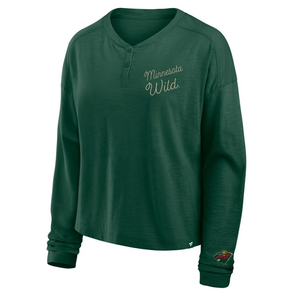 NHL Minnesota Wild Fanatics Women's Oversized All Out Effort Long Sleeve Henley T-Shirt - Green