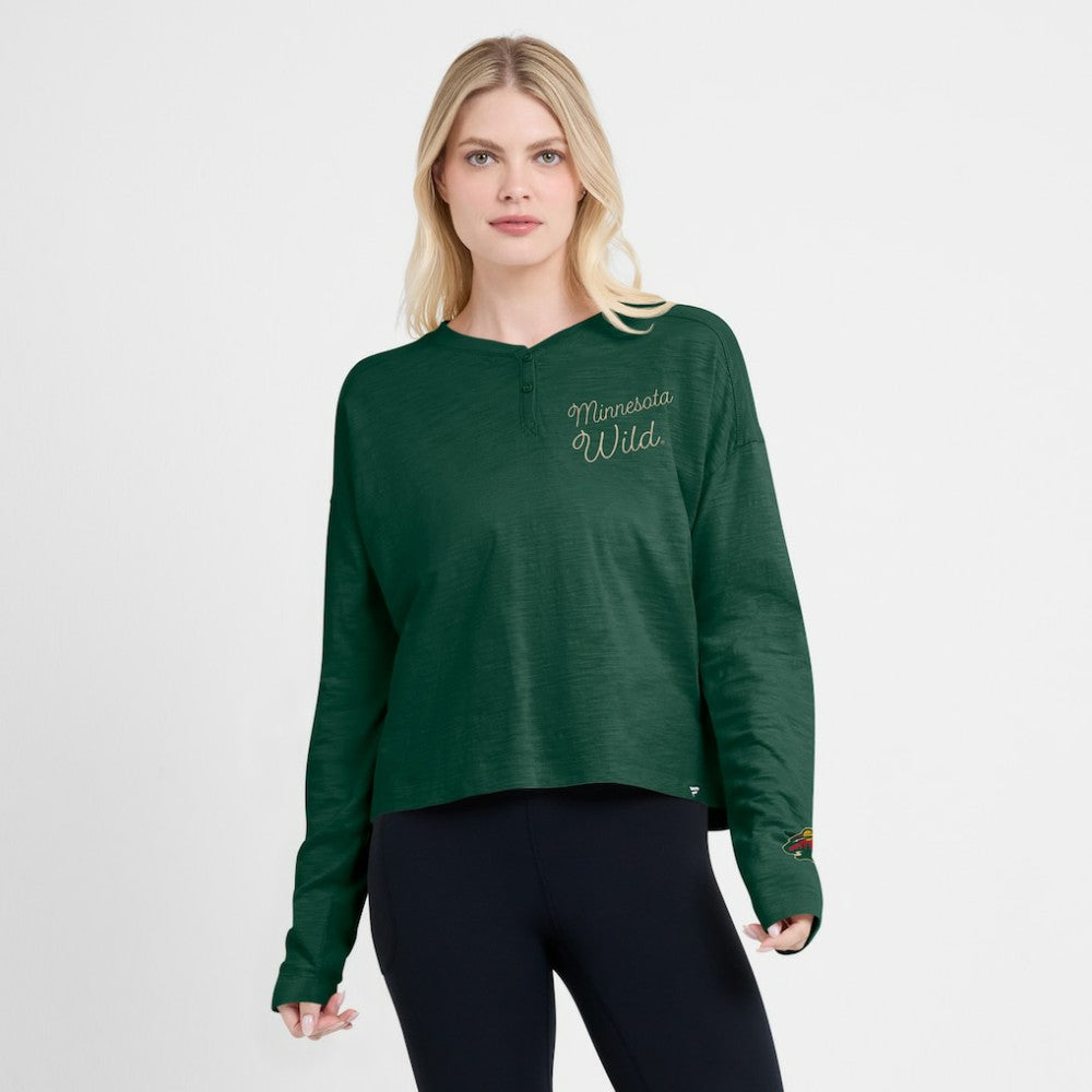 NHL Minnesota Wild Fanatics Women's Oversized All Out Effort Long Sleeve Henley T-Shirt - Green