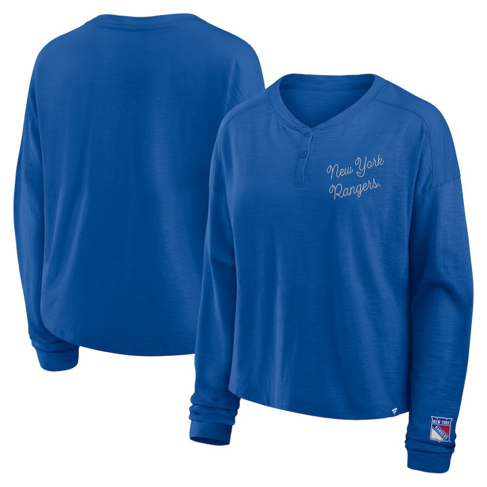 NHL New York Rangers Fanatics Women's Oversized All Out Effort Long Sleeve Henley T-Shirt - Blue
