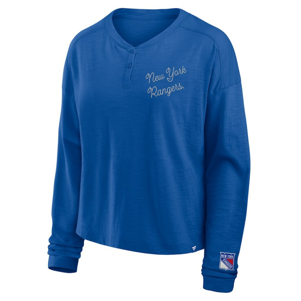 NHL New York Rangers Fanatics Women's Oversized All Out Effort Long Sleeve Henley T-Shirt - Blue