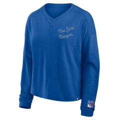 NHL New York Rangers Fanatics Women's Oversized All Out Effort Long Sleeve Henley T-Shirt - Blue