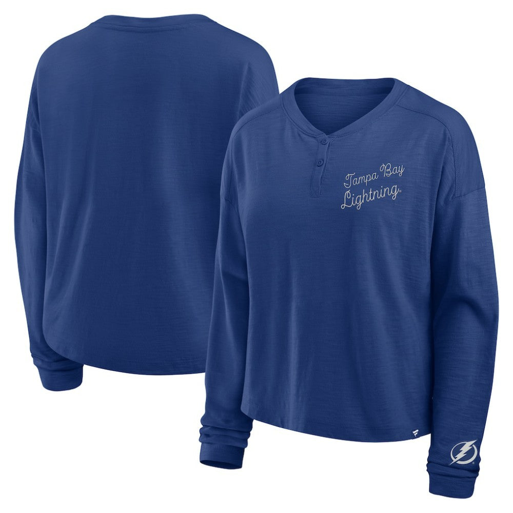 NHL Tampa Bay Lightning Fanatics Women's Oversized All Out Effort Long Sleeve Henley T-Shirt - Blue