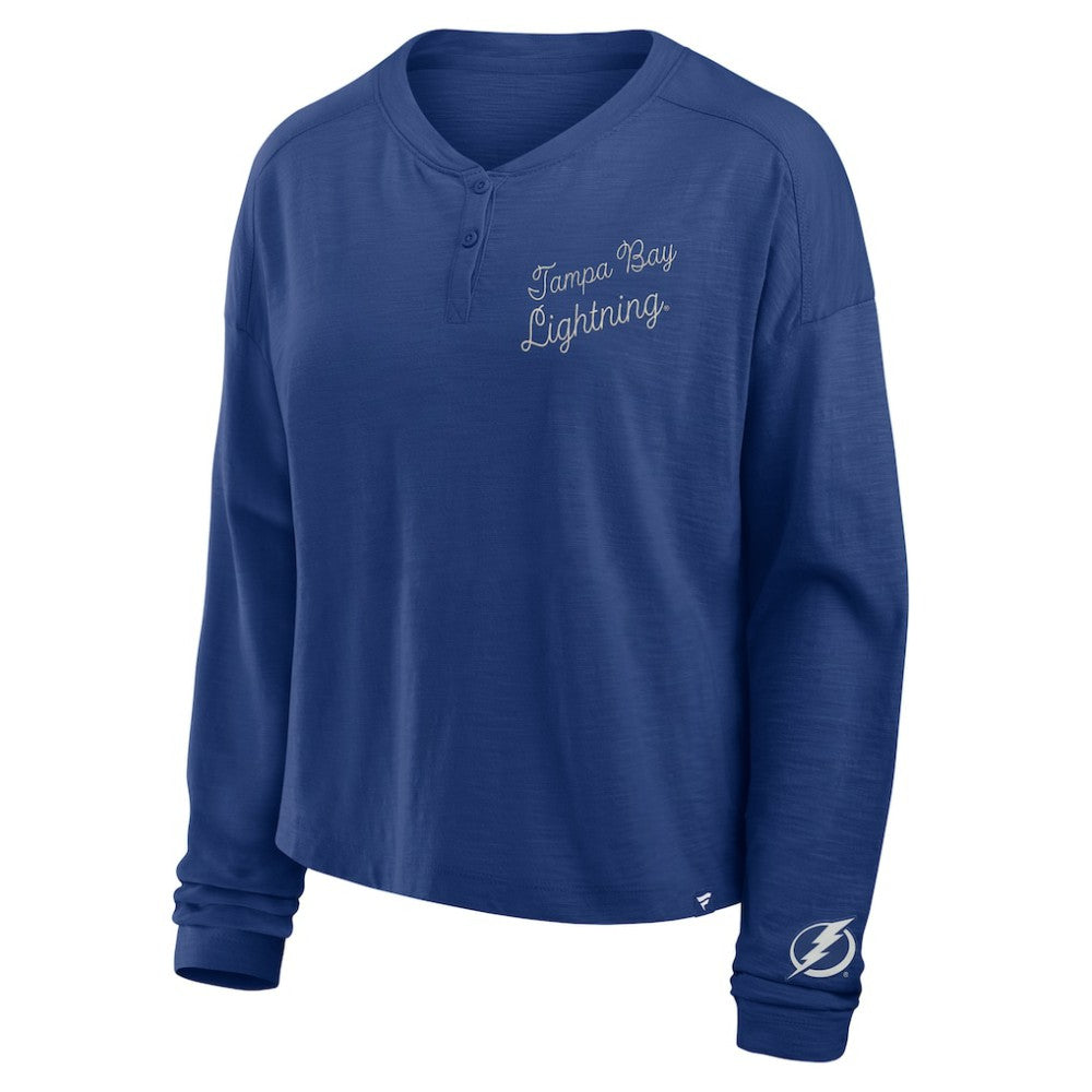 NHL Tampa Bay Lightning Fanatics Women's Oversized All Out Effort Long Sleeve Henley T-Shirt - Blue