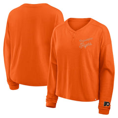 NHL Philadelphia Flyers Fanatics Women's Oversized All Out Effort Long Sleeve Henley T-Shirt - Orange