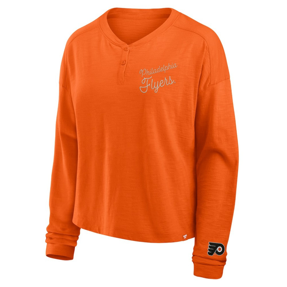 NHL Philadelphia Flyers Fanatics Women's Oversized All Out Effort Long Sleeve Henley T-Shirt - Orange