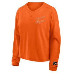 NHL Philadelphia Flyers Fanatics Women's Oversized All Out Effort Long Sleeve Henley T-Shirt - Orange