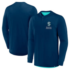 NHL Seattle Kraken Fanatics Adrenaline Push Long Sleeve Henley Shirt - Deep Sea Blue
