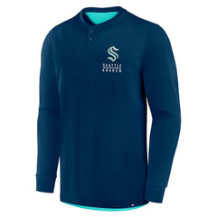 NHL Seattle Kraken Fanatics Adrenaline Push Long Sleeve Henley Shirt - Deep Sea Blue