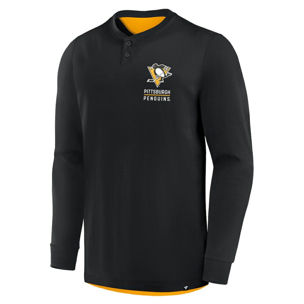 NHL Pittsburgh Penguins Fanatics Adrenaline Push Long Sleeve Henley Shirt - Black
